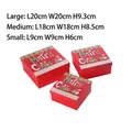 Three-piece red Christmas gift box set with Merry Christmas slogan and striped lids - Merry Christmas (Medium 3-Piece Set) / 20x20x9.3cm/18x18x8.5cm/9x9x6cm