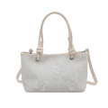 Bolso saco blanco con bordado de mariposa, asas dobles y correa de hombro ajustable - Blanco