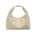 Creamy white hobo bag with golden puppy charms and stylish knotted handle detail - Yellow Without Pendant