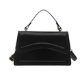 Borsa a tracolla strutturata nera minimalista con cuciture a onda e dettagli dorati - Nero