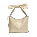 Creamy white hobo bag with oversized bow handle and elegant silver chain strap - Off White