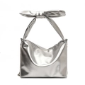 Silver metallic bow handbag with sleek leather finish and delicate chain strap - Silver