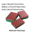 Three-piece nesting Christmas gift box set with green base and plaid lids in various sizes - Multi-Color Plaid (Long 3-Piece Set)