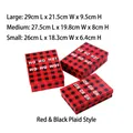 Set of three buffalo plaid Christmas gift boxes with HO HO HO text in various sizes - Red & Black Buffalo Plaid (Long 3-Piece Set)