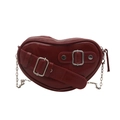 Sac bandoulière en forme de cœur en cuir bordeaux avec chaîne argentée de style français - Rouge