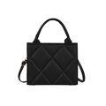 Borsa tote nera minimalista con trapuntatura a rombi e tracolla regolabile rimovibile - Nero