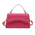 Rose red minimalist crossbody square bag with wavy flap design and top handle - Pink