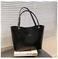 Chic black color-block tote bag in PU leather with gold Fashion & Bag lettering - Black