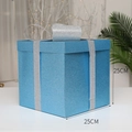 Quadratische 25cm blaue Glitzer-Weihnachtsgeschenkbox mit silberner Glitzerschleife - Groß / Blau