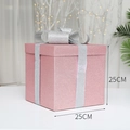Rosa Glitzer-Weihnachtsgeschenkbox mit Silberschleife, 25cm festliche Dekorationsbox - Groß / Rosa