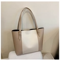 Chic cream and light brown color-block tote bag with adjustable shoulder straps - Beige and Khaki