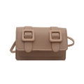 Minimalist square crossbody bag in khaki matte faux leather with double buckle design - Khaki