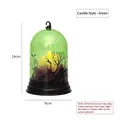 Green glass Halloween LED candle lamp with bat silhouette and 14cm height black base - Candle Style / Green