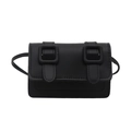 Chic black mini crossbody bag with double buckles and slim strap in minimalist style - Black