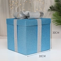 Blauer 30cm Glitzer-Weihnachtsgeschenkkarton mit silbernem Band und Schleife - Übergröße / Blau