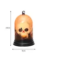 Halloween skull night light in orange lantern shell with hanging loop, 14cm height - Skull Pattern / Orange