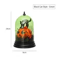Linterna de cristal de Halloween con gato negro sobre calabaza, tulipa verde, 14cm - Estilo Gato Negro / Verde