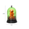 Lámpara LED calabaza de Halloween en cúpula de vidrio verde con murciélagos, 14cm - Patrón de Calabaza / Verde