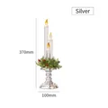 Silberner LED Weihnachtskerzenleuchter mit drei Kerzen und roten Beeren, 370mm hoch - 3-Kerzen Silber