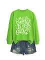 Green sweatshirt with Baby it's cold outside print and snowflake details and denim shorts - Neon Green (White Font)