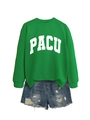 Detail von PACU grünem Sweatshirt mit weißem Aufdruck und Distressed-Denim-Shorts - S / Grasgrün (Weißer Text)