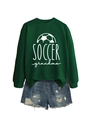 Detail view of Soccer Grandma dark green sweatshirt paired with distressed denim shorts - S / Dark Green (White Print)