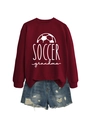 Detail of Soccer Grandma print on a dark red crewneck sweatshirt with white football graphics - S / Wine Red (White Print)