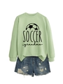 Detail view of light green crewneck sweatshirt with black Soccer Grandma print design - S / Olive Green (Black Print)