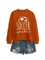 Detail of soccer grandma sweatshirt with ribbed cuffs and distressed denim shorts set - S / Burnt Orange (White Print)