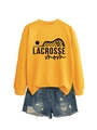 Flat lay of a yellow Lacrosse Mom sweatshirt and distressed denim shorts ensemble - S / Yellow (Black Font)