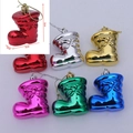 Sechser-Set bunte metallisierte Weihnachts-Stiefelanhänger mit goldenen Aufhängeschlaufen - Stiefel-Stil