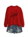 Detail of red Wrestling Mom sweatshirt paired with distressed blue denim shorts on white background - S / Red (Black Font)