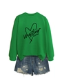 Detail view of a green Wrestling Mom sweatshirt paired with distressed denim shorts - S / Grass Green (Black Font)