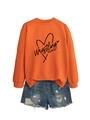 Flat lay of an orange Wrestling Mom sweatshirt and distressed denim shorts with fringe - Orange (Black Font)