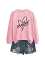 Pink crewneck sweatshirt featuring Wrestling Mom print and distressed denim shorts detail - Pink (Black Text)