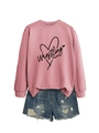 Flat lay detail of a dusty pink Wrestling Mom sweatshirt with ripped denim shorts - Rose Gold (Black Font)