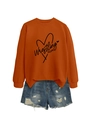 Detailed flat lay of orange Wrestling Mom sweatshirt with distressed denim shorts - Burnt Orange (Black Font)