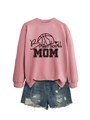 Detailed view of pink crewneck sweatshirt featuring black Basketball MOM print design - Rose Gold (Black Print)