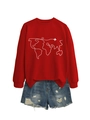Vue détaillée d'un sweat rouge à col rond avec imprimé carte du monde et avion blanc - S / Rouge (Imprimé Blanc)