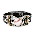 Multilayer leather baseball bracelet featuring vintage beads and stitched glass charm - Baseball Stitching Style (JY007983-5)