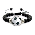 Verstelbare voetbalarmband met zwarte matte kralen en geweven koord voor sportliefhebbers - Voetbal Stijl (JY007981-4)