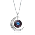 Collier lune creuse en argent avec pendentif gemme nébuleuse cosmique sur chaîne fine - Style Ciel Étoilé Profond (JY008005-5)