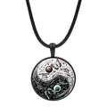 Yin Yang Tai Chi butterfly necklace with glass pendant and black braided cord - Butterfly Dragonfly Heart Style (JY007933-1)