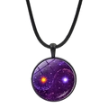 Yin Yang Tai Chi necklace featuring purple galaxy pattern in a black metal frame - Purple Galaxy Tai Chi Style (JY007933-4)