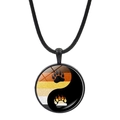 Yin Yang Bear Pride flag pendant necklace with black cord and glass cabochon - Rainbow Bear Paw Style (JY007933-5)
