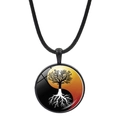Yin Yang Tree of Life pendant necklace with black cord and glass cabochon - Orange Yellow Tree of Life Style (JY007933-7)