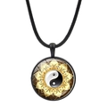 Yin Yang Tai Chi necklace with gold mandala lotus pattern on black cord pendant - Lotus Mandala Tai Chi Style (JY007933-9)