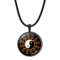 Yin Yang Tai Chi necklace with orange flame pattern on a black woven cord pendant - Orange Flame Tai Chi Style (JY007933-10)