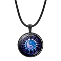 Black cord necklace featuring a blue-purple yin yang tai chi glass cabochon pendant - Blue Purple Energy Tai Chi Style (JY007933-11)
