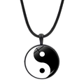 Yin Yang Tai Chi glass dome pendant necklace with black braided cord and metal clasp - Classic Black and White Tai Chi Style (JY007933-16)